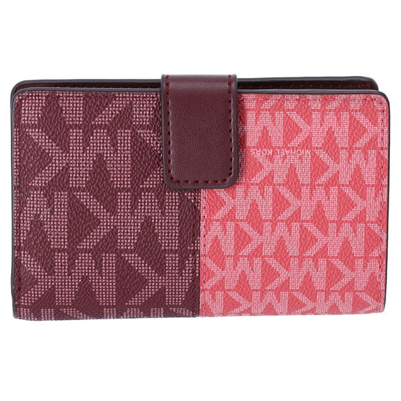 Michael Kors Jet Set Medium Bifold Zip Coin Signature Wallet Oxblood Multi MK - Picture 3 of 7